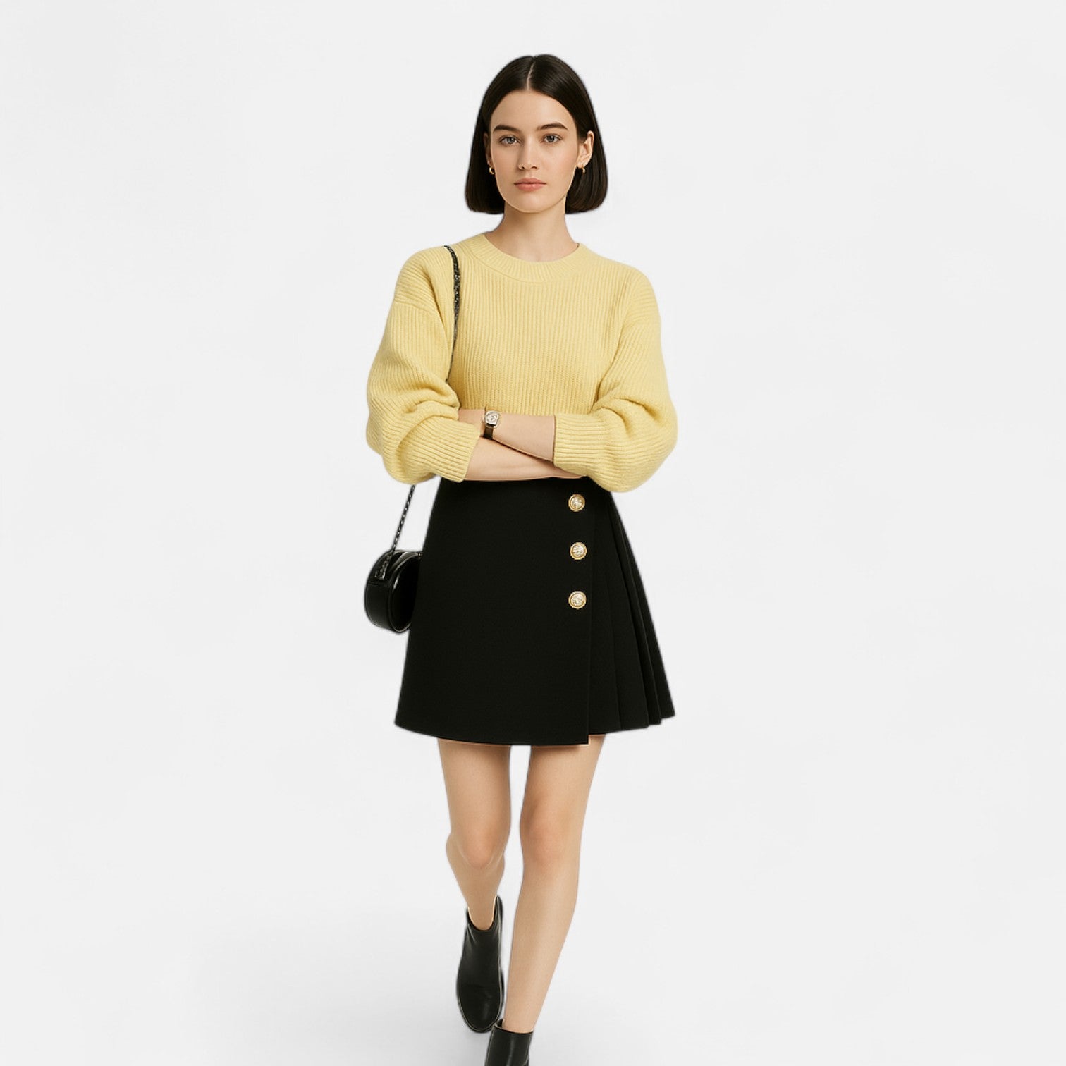 Women's Elegant Black Midi Skirt – Flattering A-Line Design with Ruched Detailing 4
