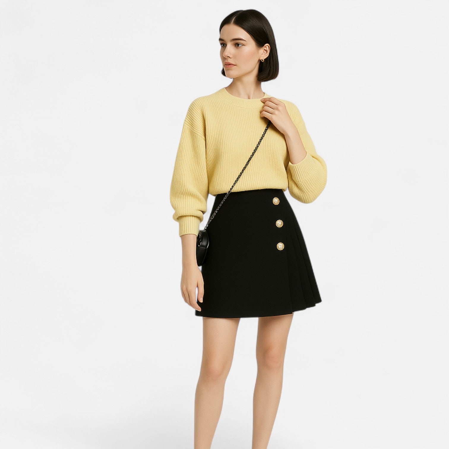 Women's Elegant Black Midi Skirt – Flattering A-Line Design with Ruched Detailing 5