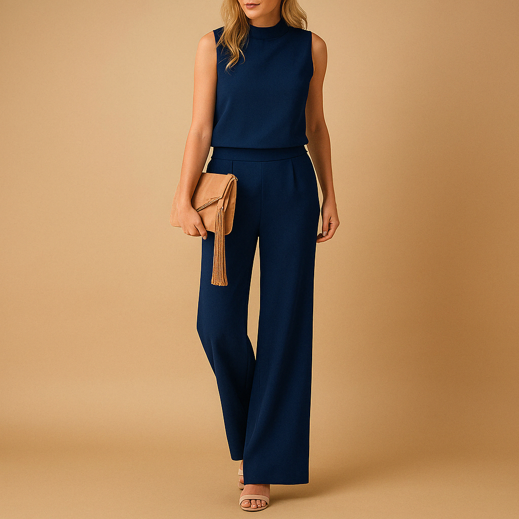 Women's Elegant Jumpsuit with Round Neck and Flared Legs – Tailored Fit for Versatile Styling 1