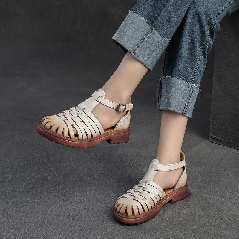 Women's Summer Breathable Sandals – Retro Roman Genuine Leather Design 3