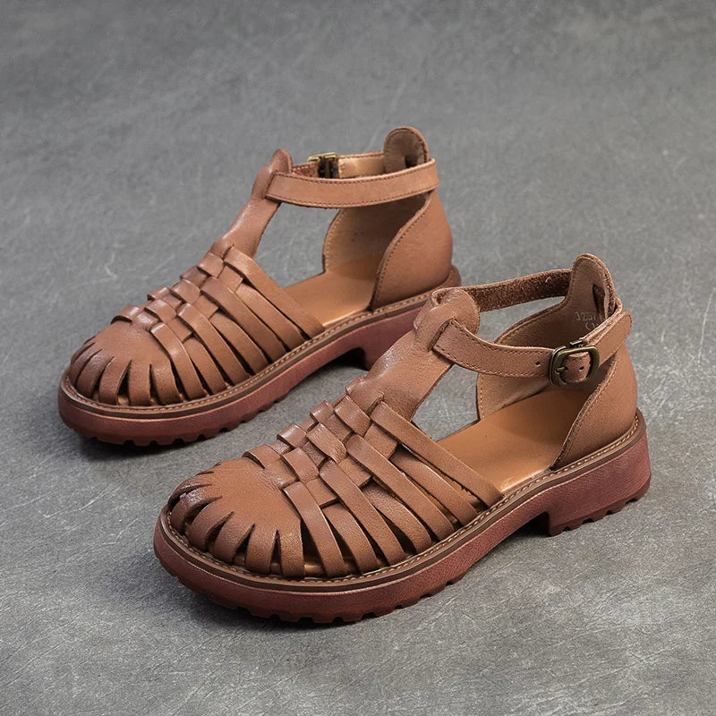 Women's Summer Breathable Sandals – Retro Roman Genuine Leather Design 5