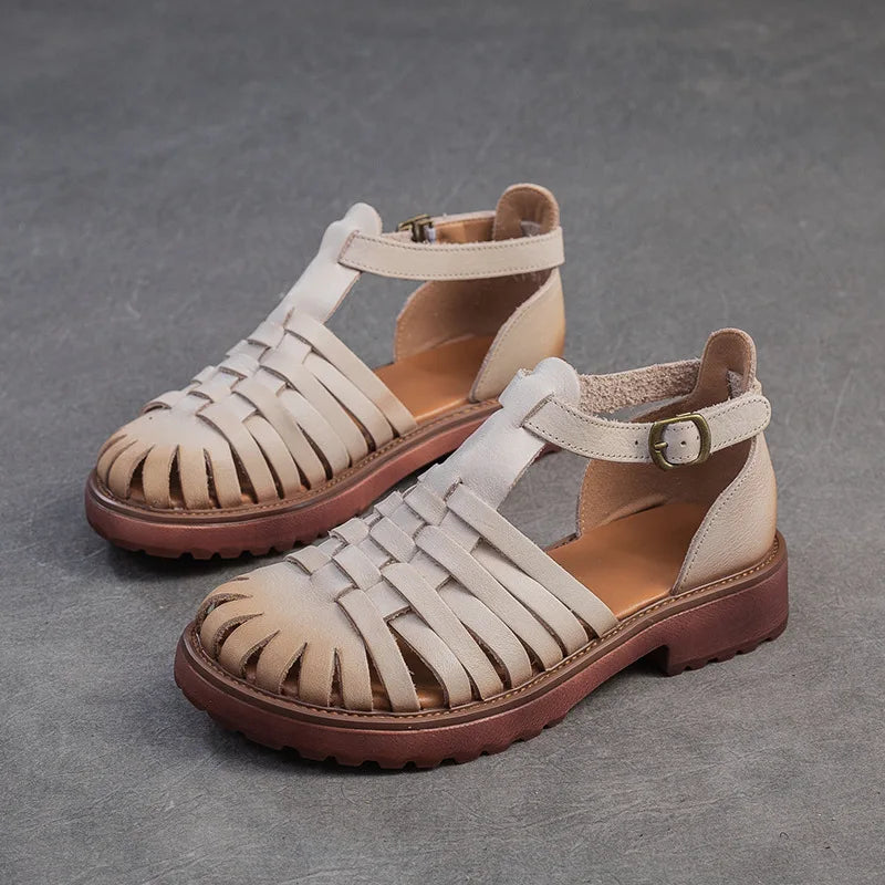 Women's Summer Breathable Sandals – Retro Roman Genuine Leather Design 6