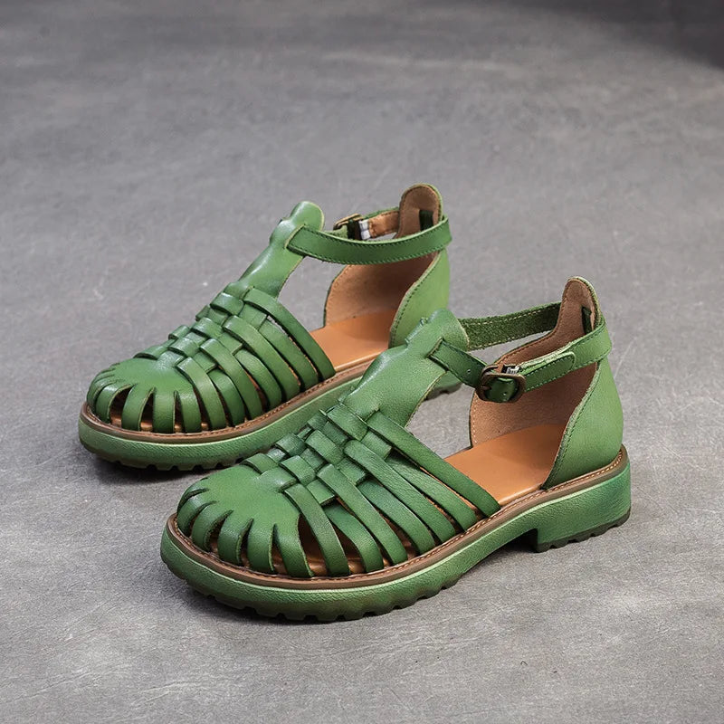 Women's Summer Breathable Sandals – Retro Roman Genuine Leather Design 7