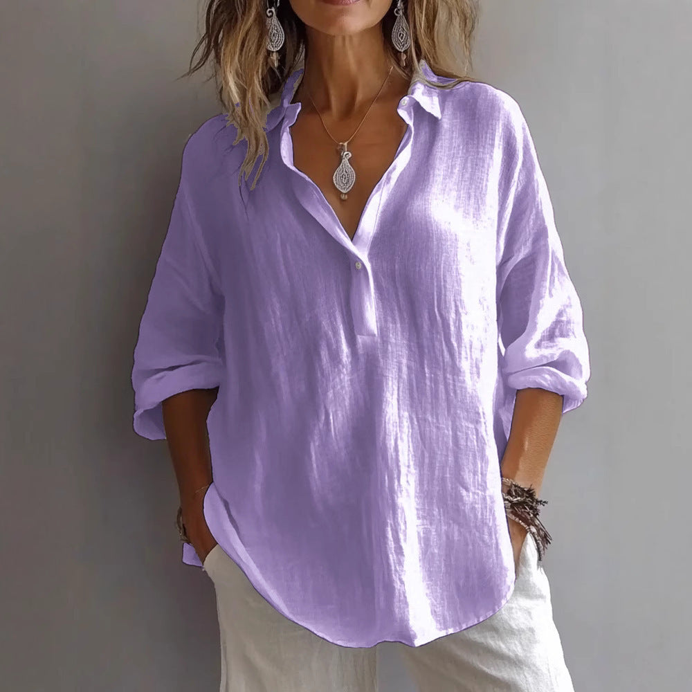 Women's Summer Casual White Blouse with Loose Sleeves and Button Placket 8