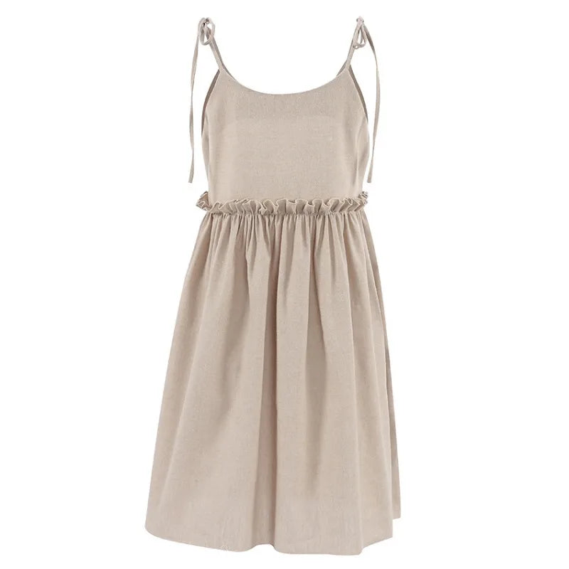 Women's Summer Linen Suspender Dress – Casual Loose Fit with Ruffled Edges 4