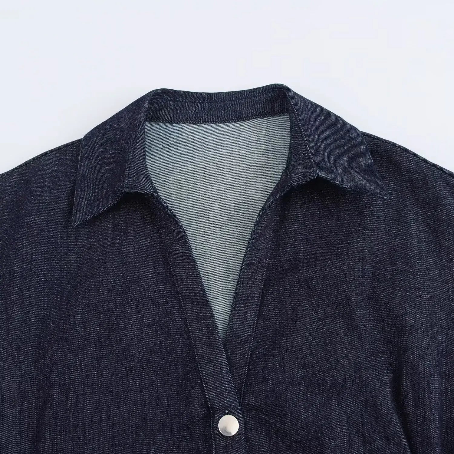 Womens Spring Denim Dress with Stylish Lapel and Side Zipper
