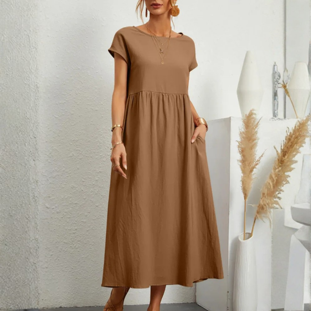 Womens Summer Vintage Dress – Elegant Loose Fit Cotton Linen Sundress