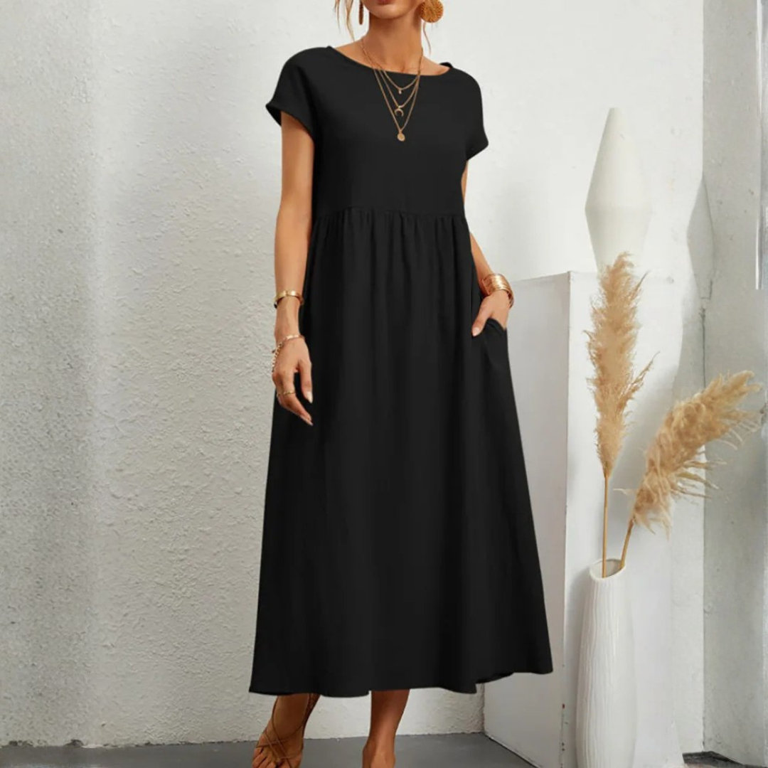 Womens Summer Vintage Dress – Elegant Loose Fit Cotton Linen Sundress