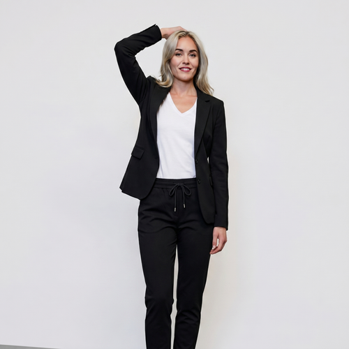 Chic Women's Suit Set – Elegant Blazer and Jogger Trousers with Slim Fit Stretch Fabric