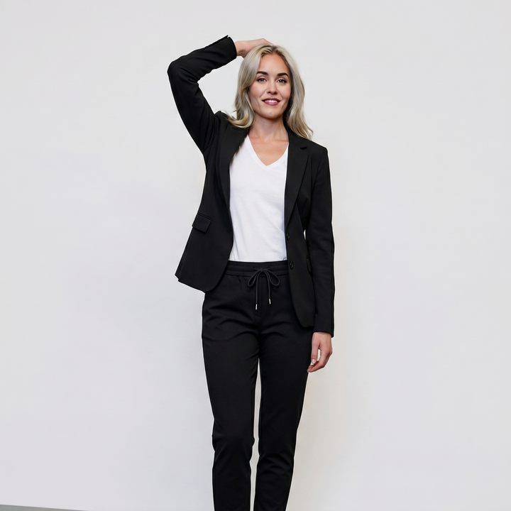 Chic Women's Suit Set – Elegant Blazer and Jogger Trousers with Slim Fit Stretch Fabric 0