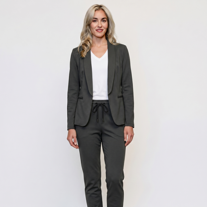 Chic Women's Suit Set – Elegant Blazer and Jogger Trousers with Slim Fit Stretch Fabric 1
