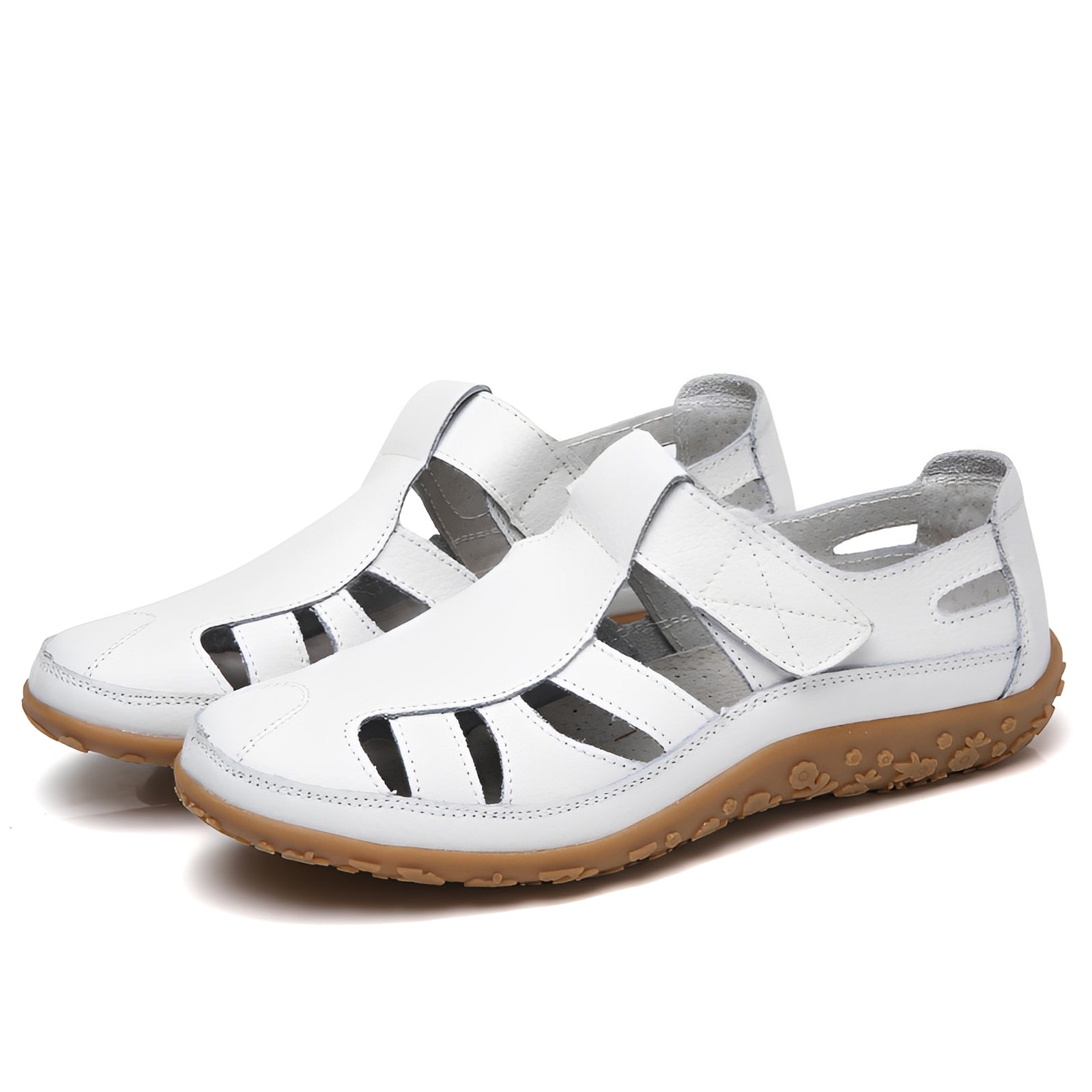 Comfortable Walking Sandals – Cushioned Rubber Sole Closed-Toe Leather