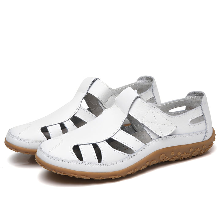Comfortable Walking Sandals – Cushioned Rubber Sole Closed-Toe Leather