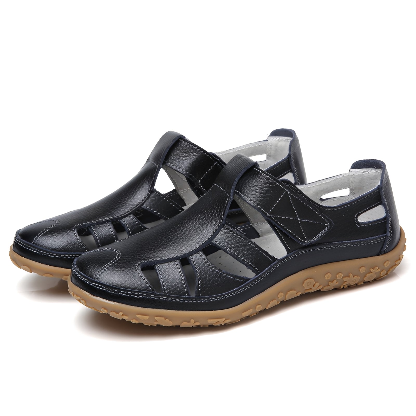 Comfortable Walking Sandals – Cushioned Rubber Sole Closed-Toe Leather
