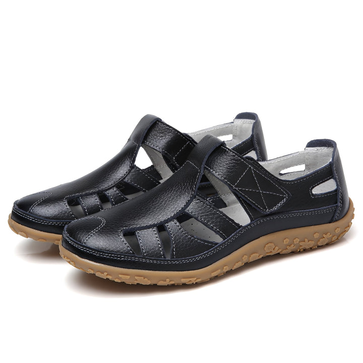 Comfortable Walking Sandals – Cushioned Rubber Sole Closed-Toe Leather