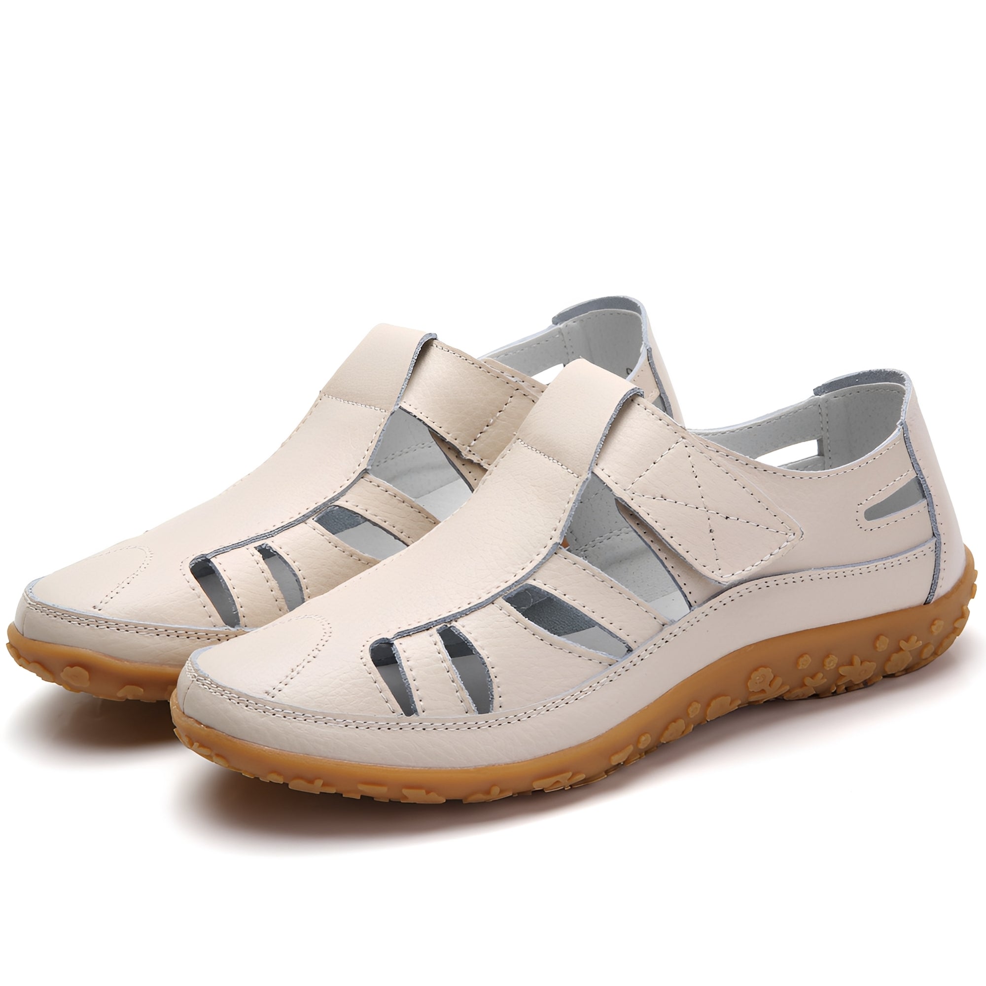 Comfortable Walking Sandals – Cushioned Rubber Sole Closed-Toe Leather