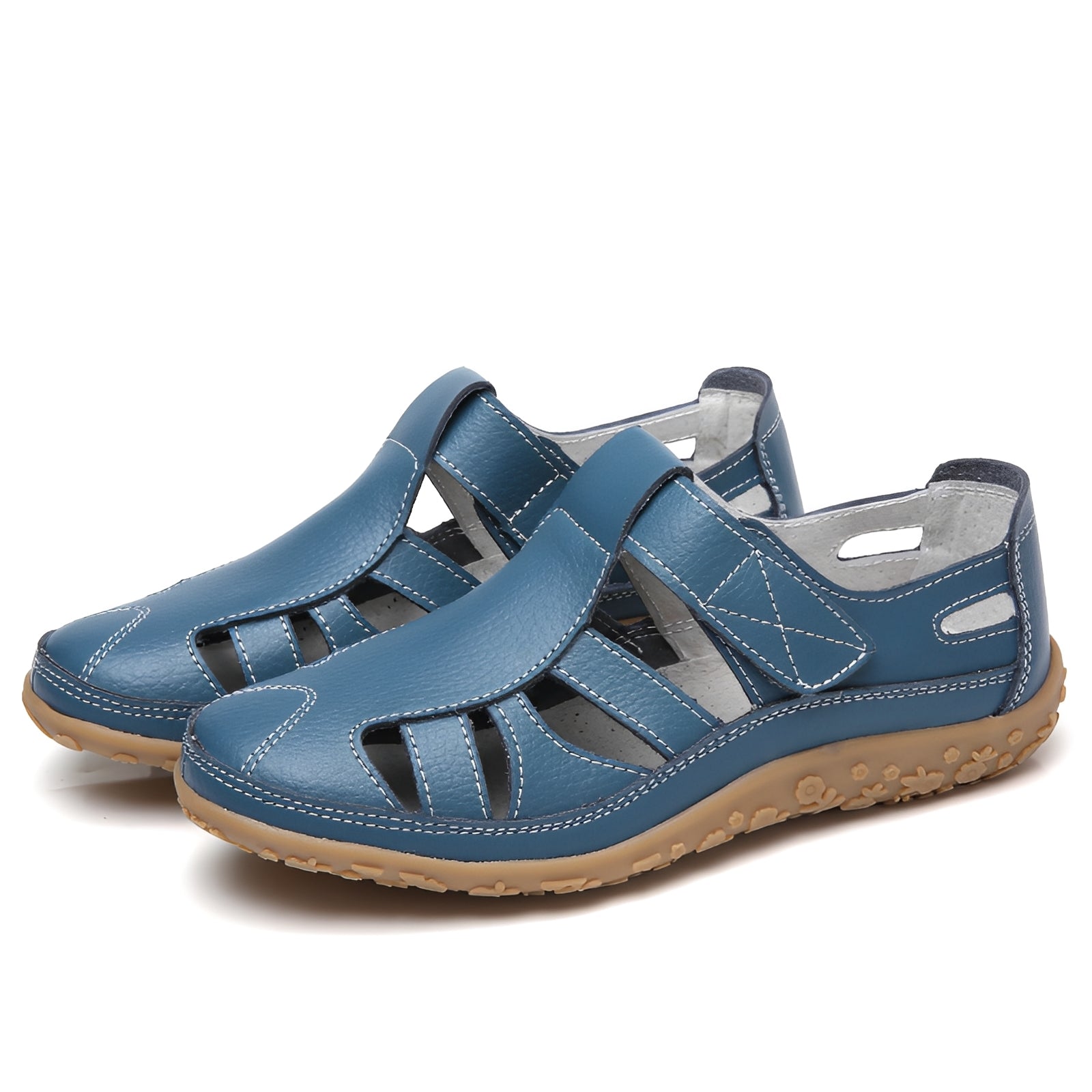 Comfortable Walking Sandals – Cushioned Rubber Sole Closed-Toe Leather