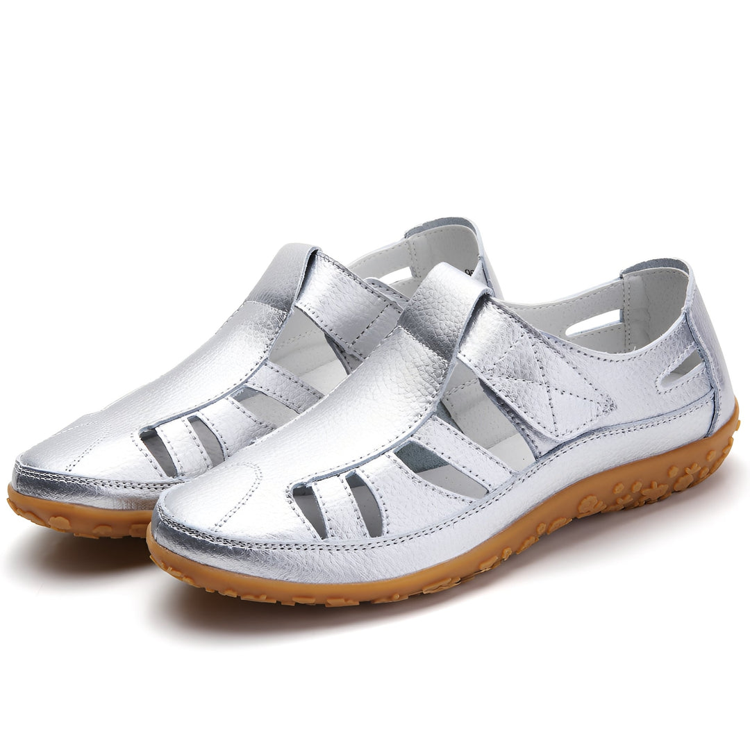Comfortable Walking Sandals – Cushioned Rubber Sole Closed-Toe Leather