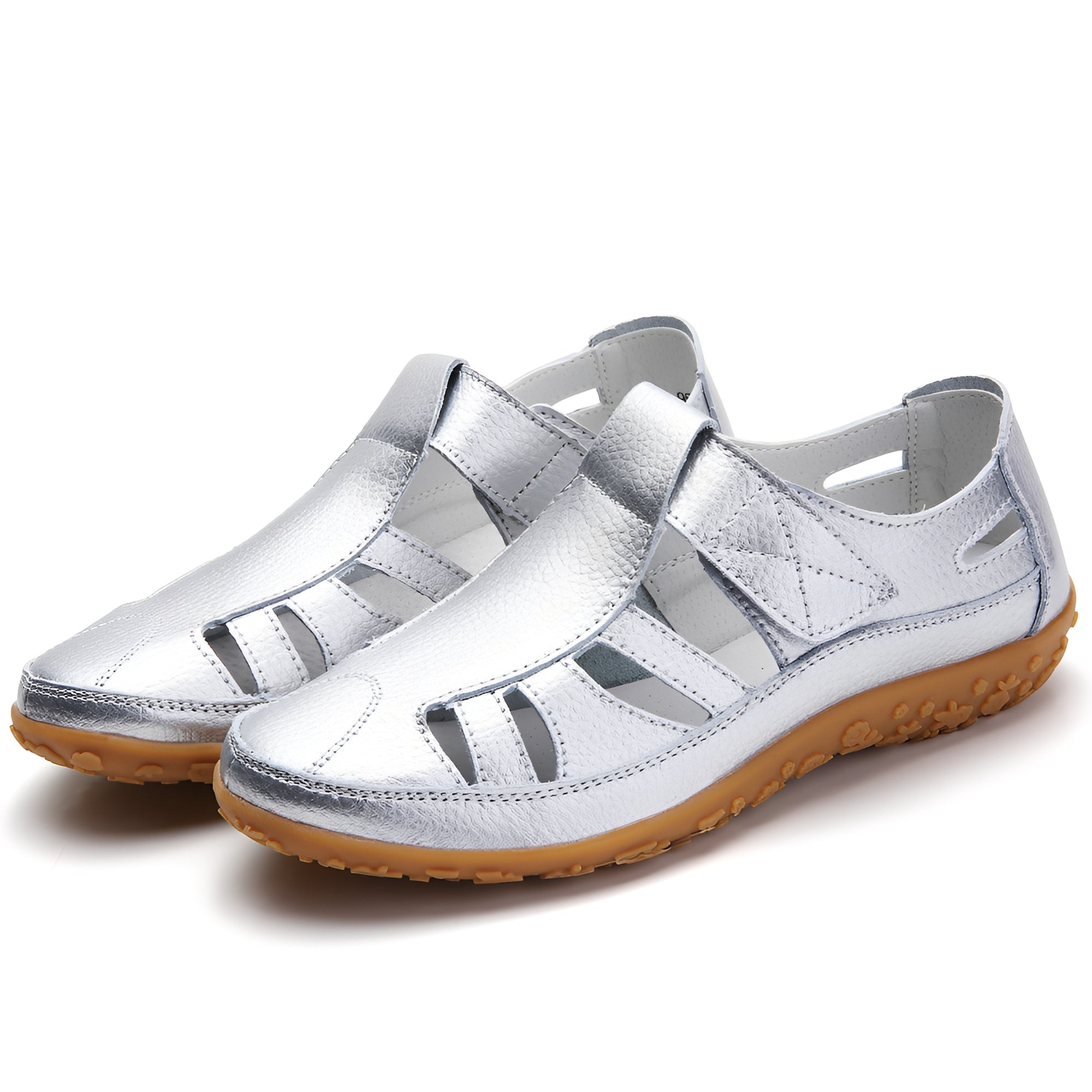 Comfortable Walking Sandals – Cushioned Rubber Sole Closed-Toe Leather