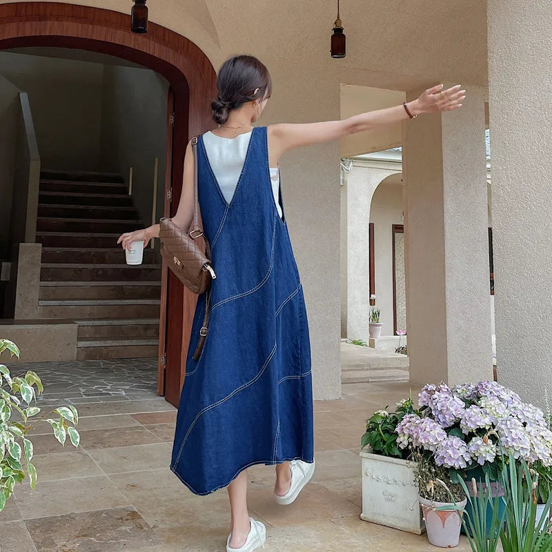 Denim Dress Sleeveless – Vintage Suspender Pinafore with Chic Loose Fit Style
