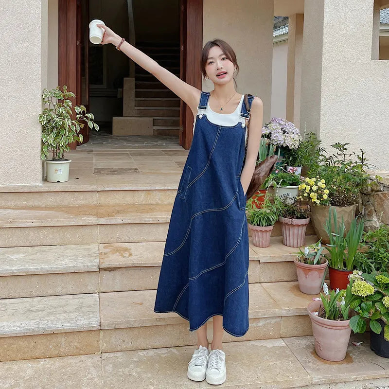 Denim Dress Sleeveless – Vintage Suspender Pinafore with Chic Loose Fit Style