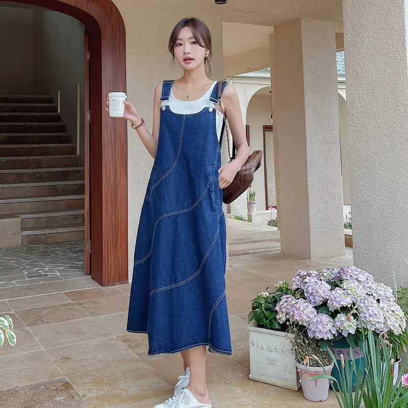 Denim Dress Sleeveless – Vintage Suspender Pinafore with Chic Loose Fit Style