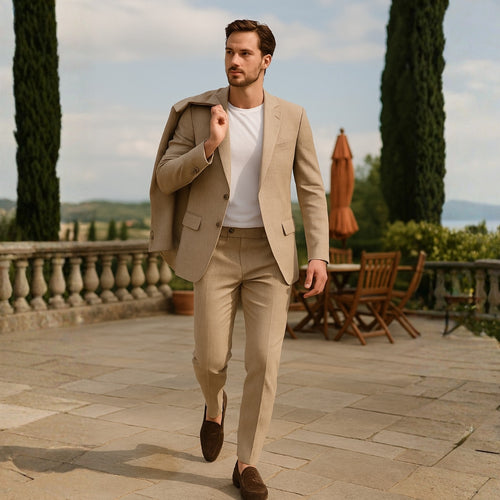 Elegant Lightweight Slim Fit Linen Suit for Men - Perfect Wedding Attire