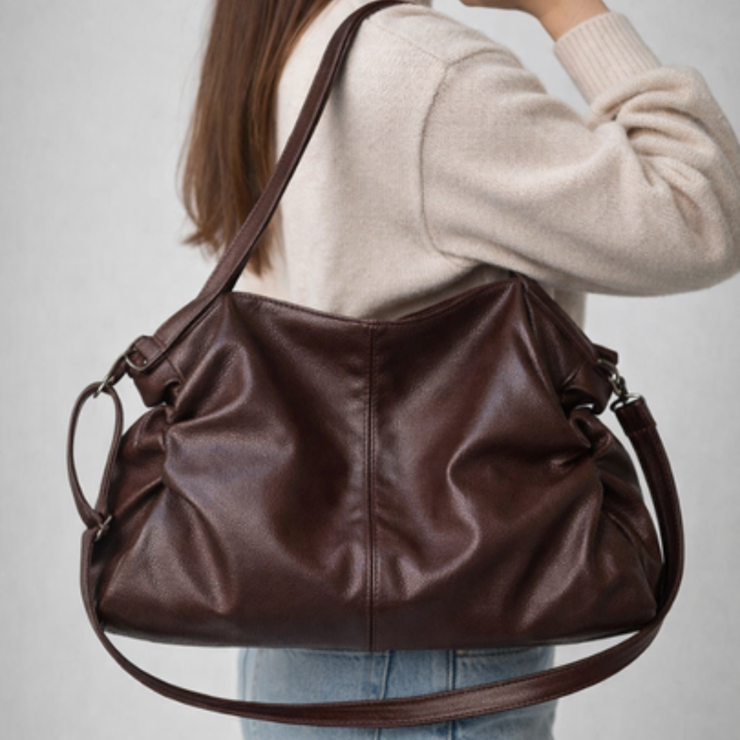 Elegant Vegan Leather Shoulder Bag for Women with Spacious, Lightweight Design and Dual Straps