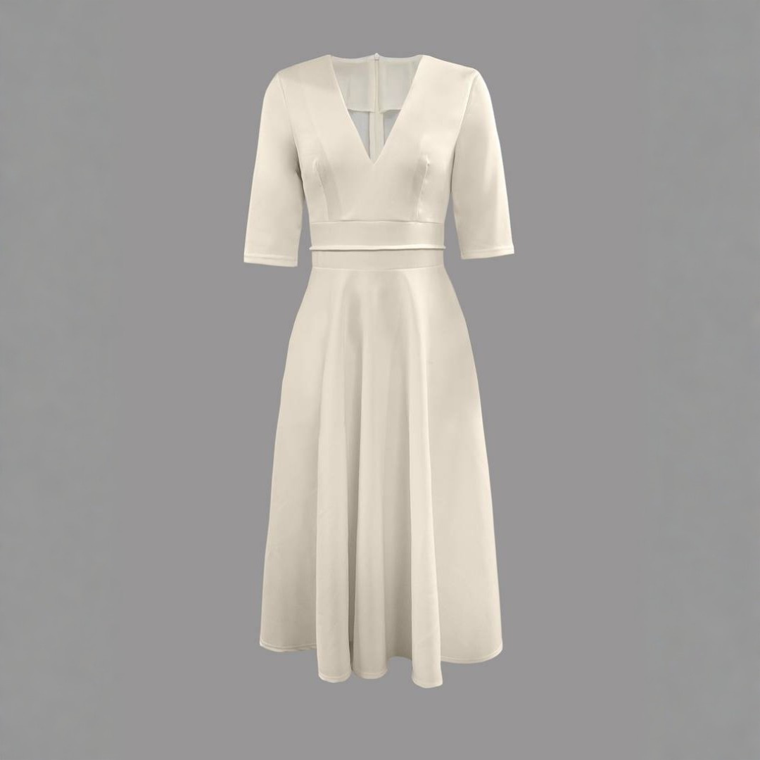 Elegant Women's Flared Midi Dress – Timeless V-Neck Design for Wedding Events