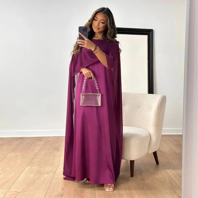 Elegant Women's Maxi Dress – Chic Cape Design for Wedding Events