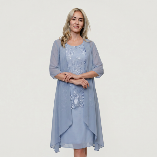 Elegant Women's Midi Dress – Sheer Sleeves with Flowing Silhouette Wedding Dress