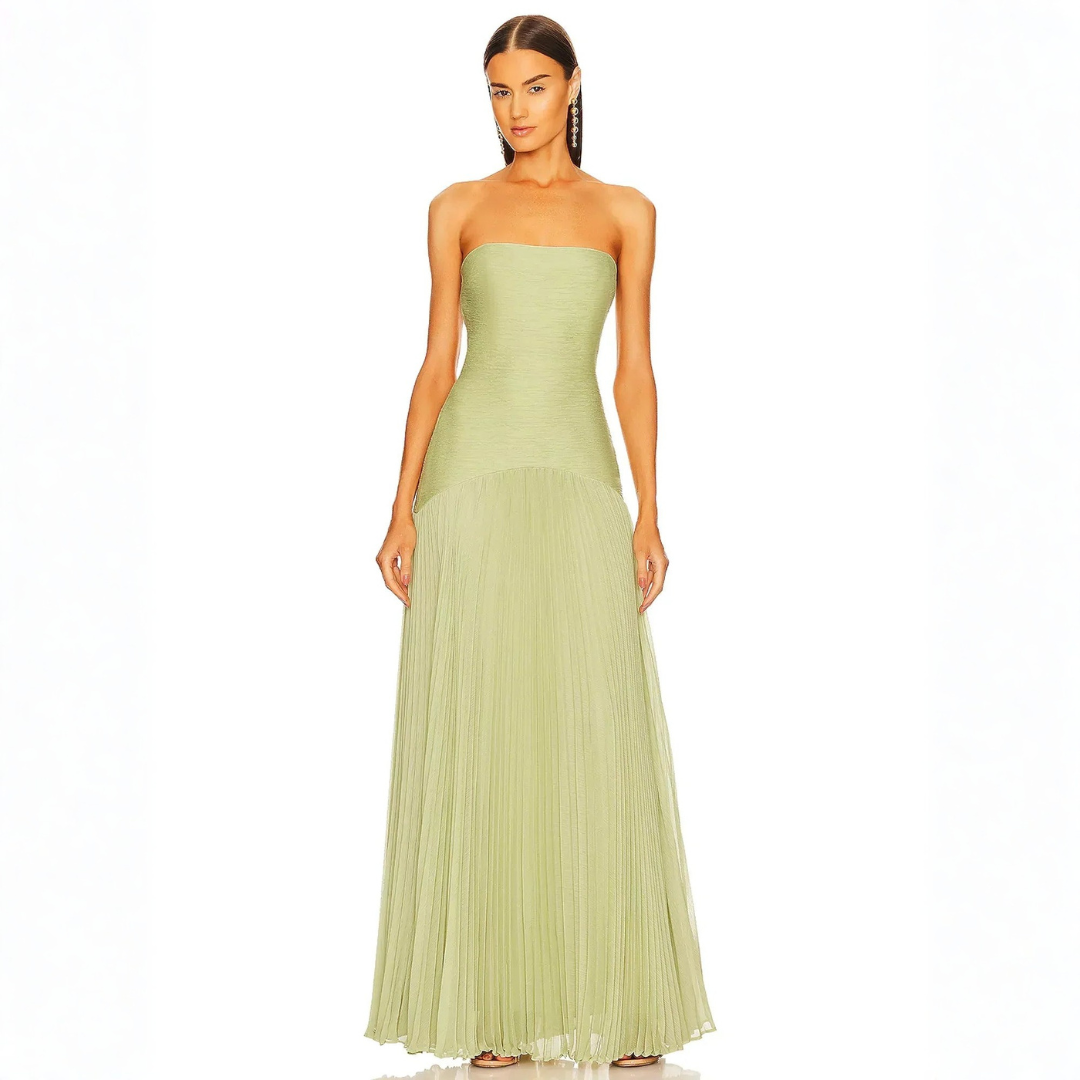Elegant Women's Strapless Pleated Maxi Dress – Flowing Design for Wedding Events