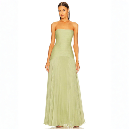 Elegant Women's Strapless Pleated Maxi Dress – Flowing Design for Wedding Events