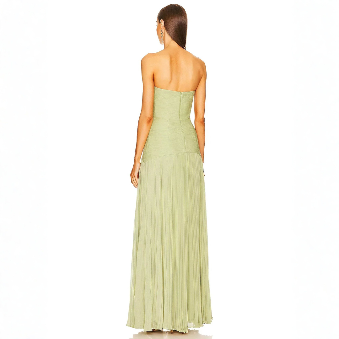 Elegant Women's Strapless Pleated Maxi Dress – Flowing Design for Wedding Events