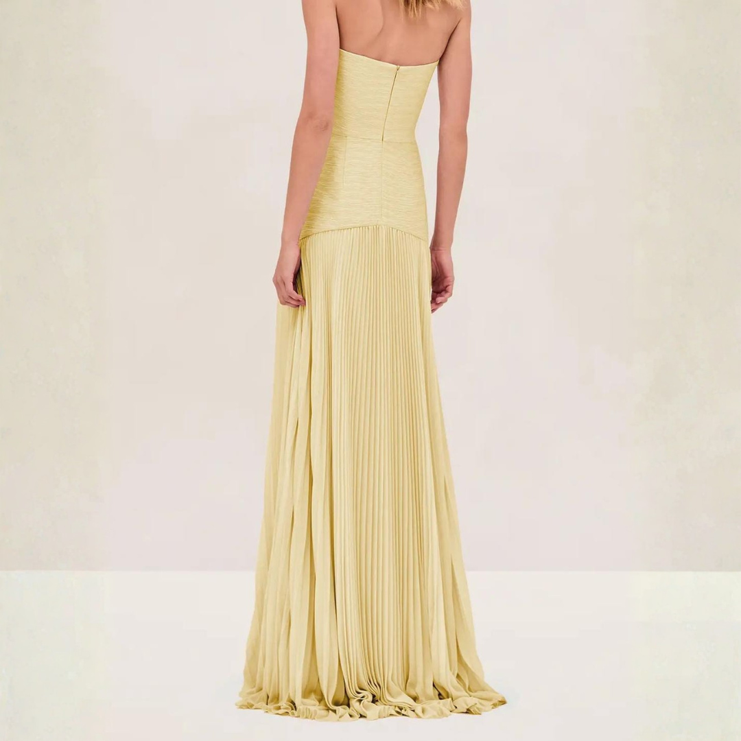Elegant Women's Strapless Pleated Maxi Dress – Flowing Design for Wedding Events