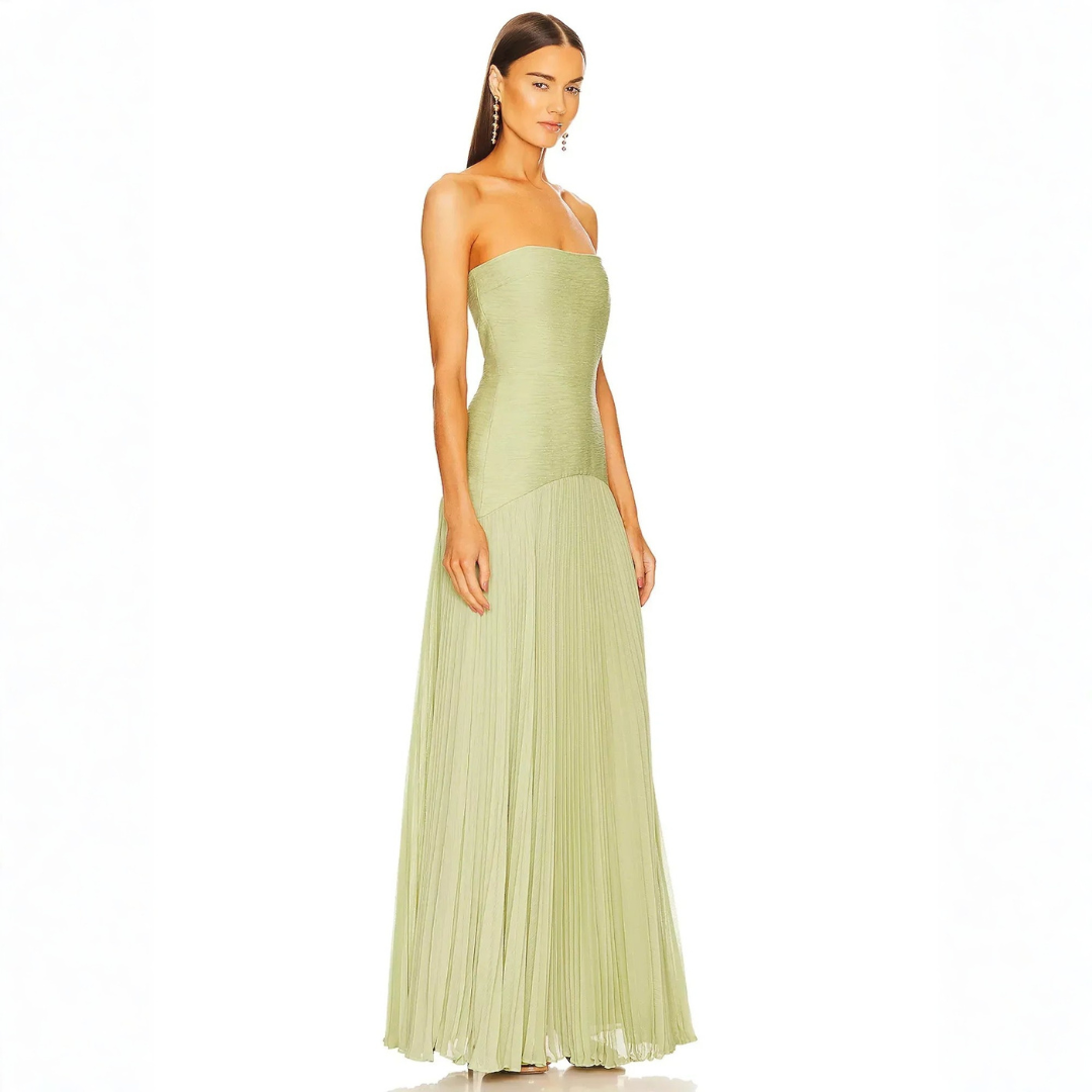 Elegant Women's Strapless Pleated Maxi Dress – Flowing Design for Wedding Events
