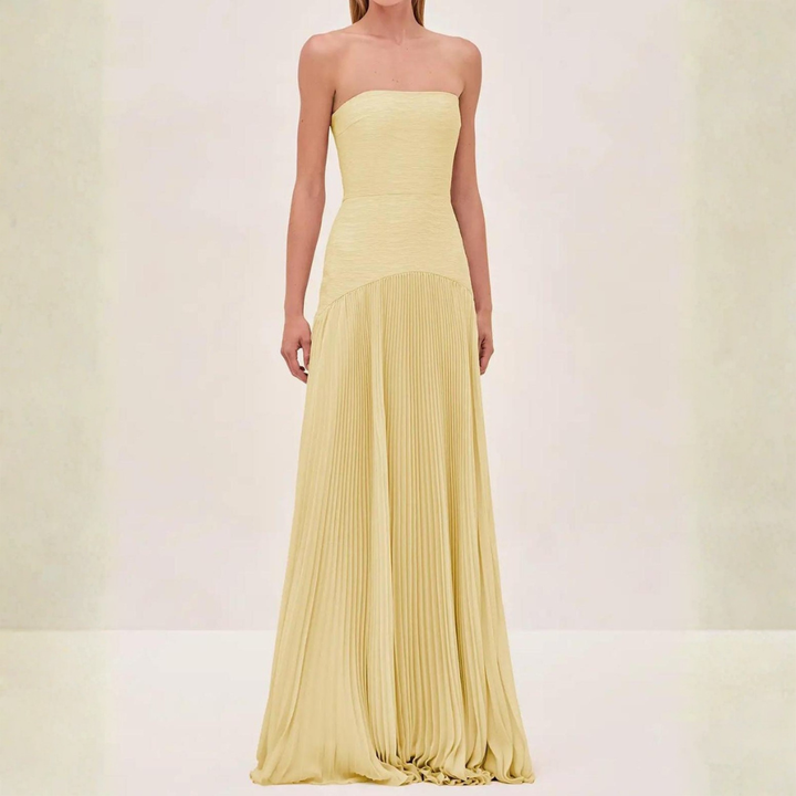 Elegant Women's Strapless Pleated Maxi Dress – Flowing Design for Wedding Events