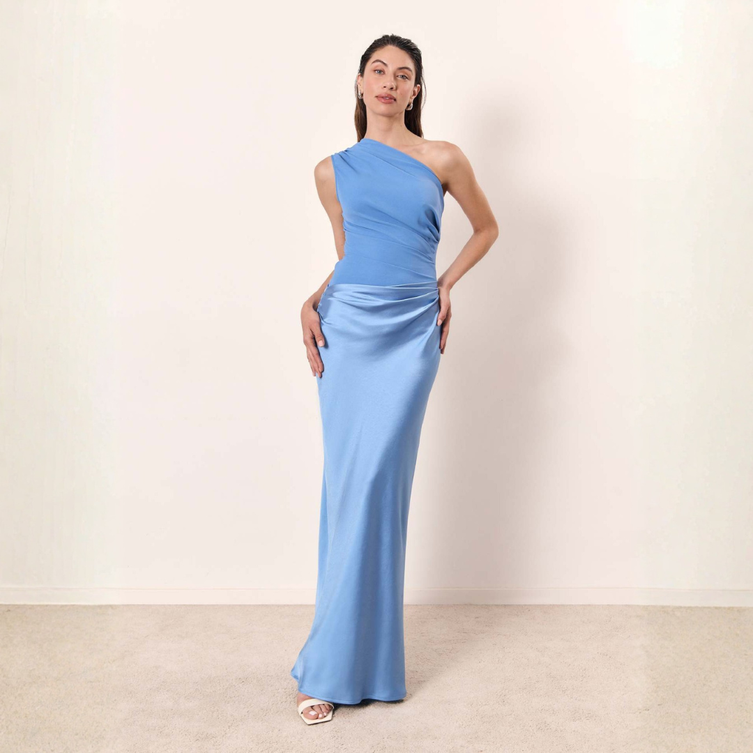 Elegant Women's Wedding Maxi Dress – Flattering One-Shoulder Design with Asymmetrical Neckline