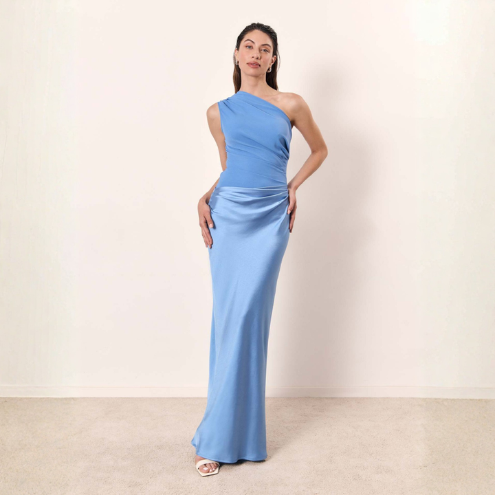 Elegant Women's Wedding Maxi Dress – Flattering One-Shoulder Design with Asymmetrical Neckline