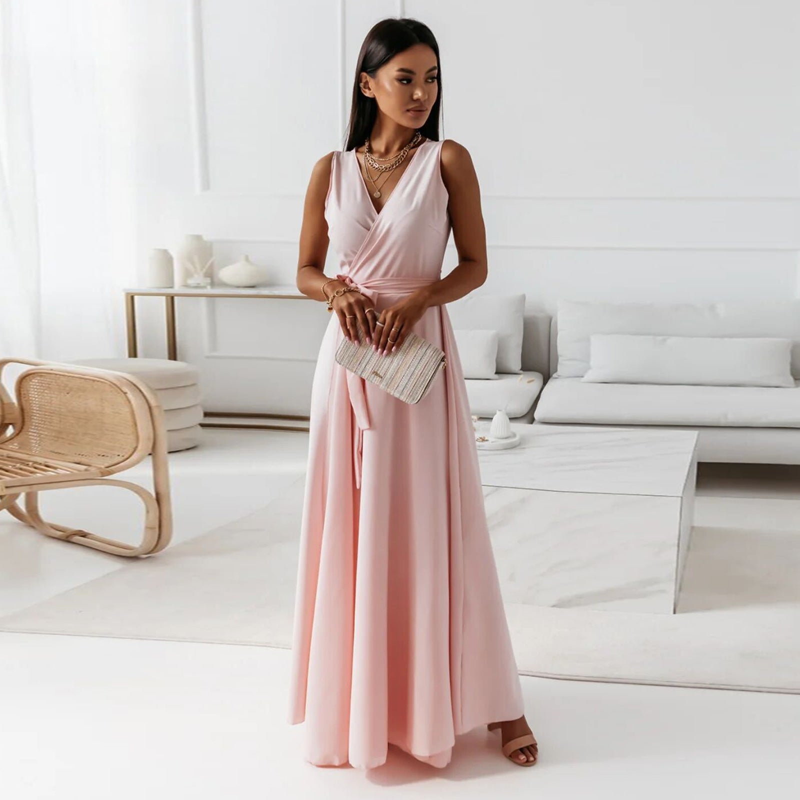 Elegant Women's Wedding Wrap Maxi Dress – Flattering Sleeveless Design for Formal Events