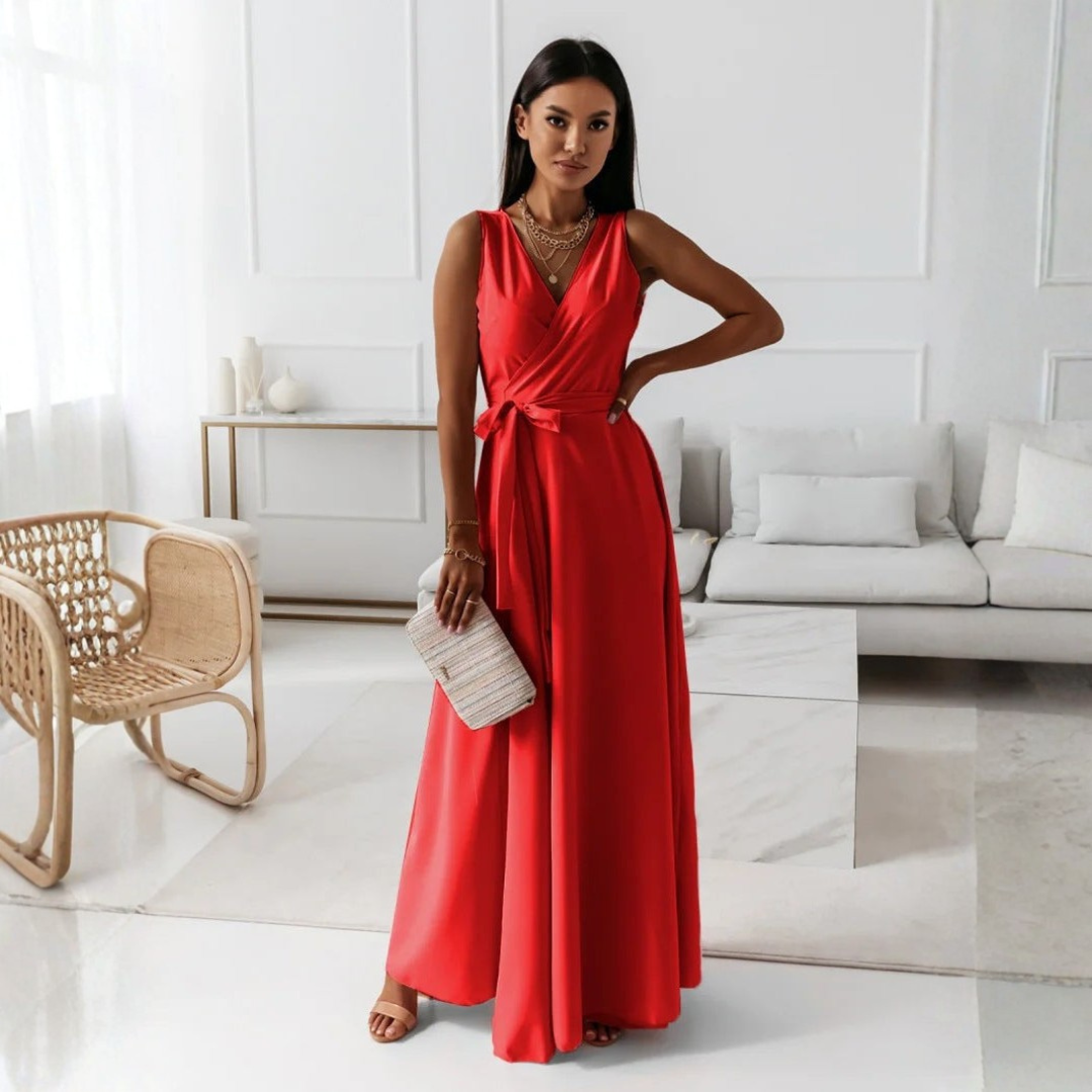Elegant Women's Wedding Wrap Maxi Dress – Flattering Sleeveless Design for Formal Events