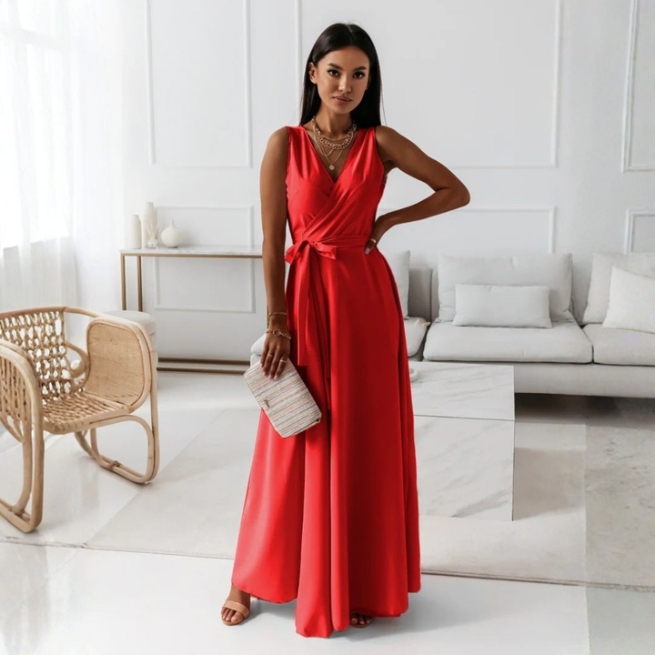 Elegant Women's Wedding Wrap Maxi Dress – Flattering Sleeveless Design for Formal Events