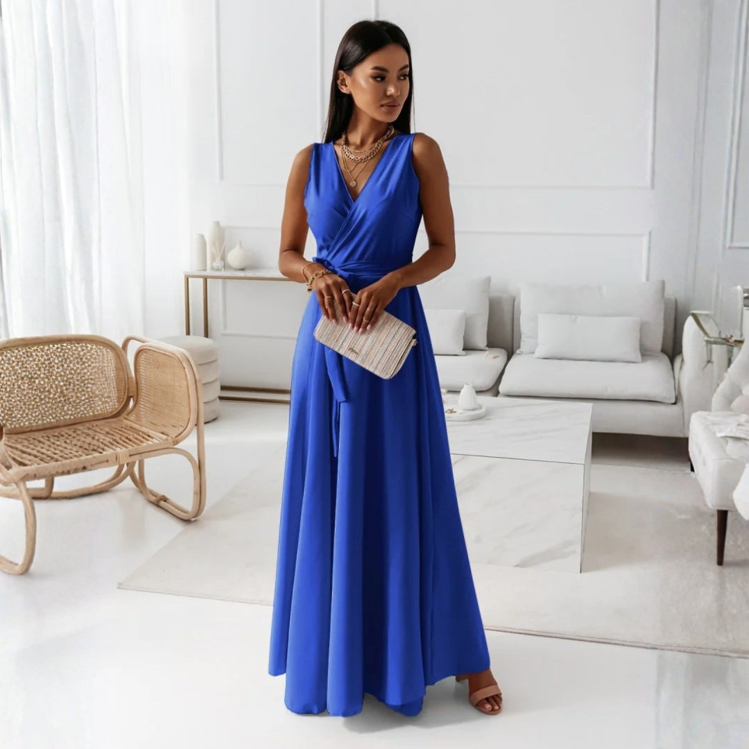 Elegant Women's Wedding Wrap Maxi Dress – Flattering Sleeveless Design for Formal Events
