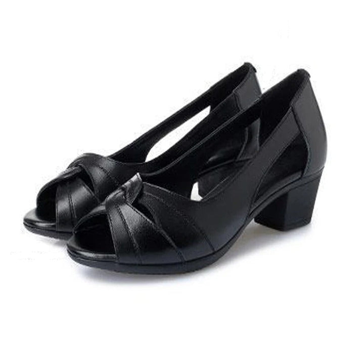 Elegant Black Pumps for Women – Open Toe Design with Block Heel 5