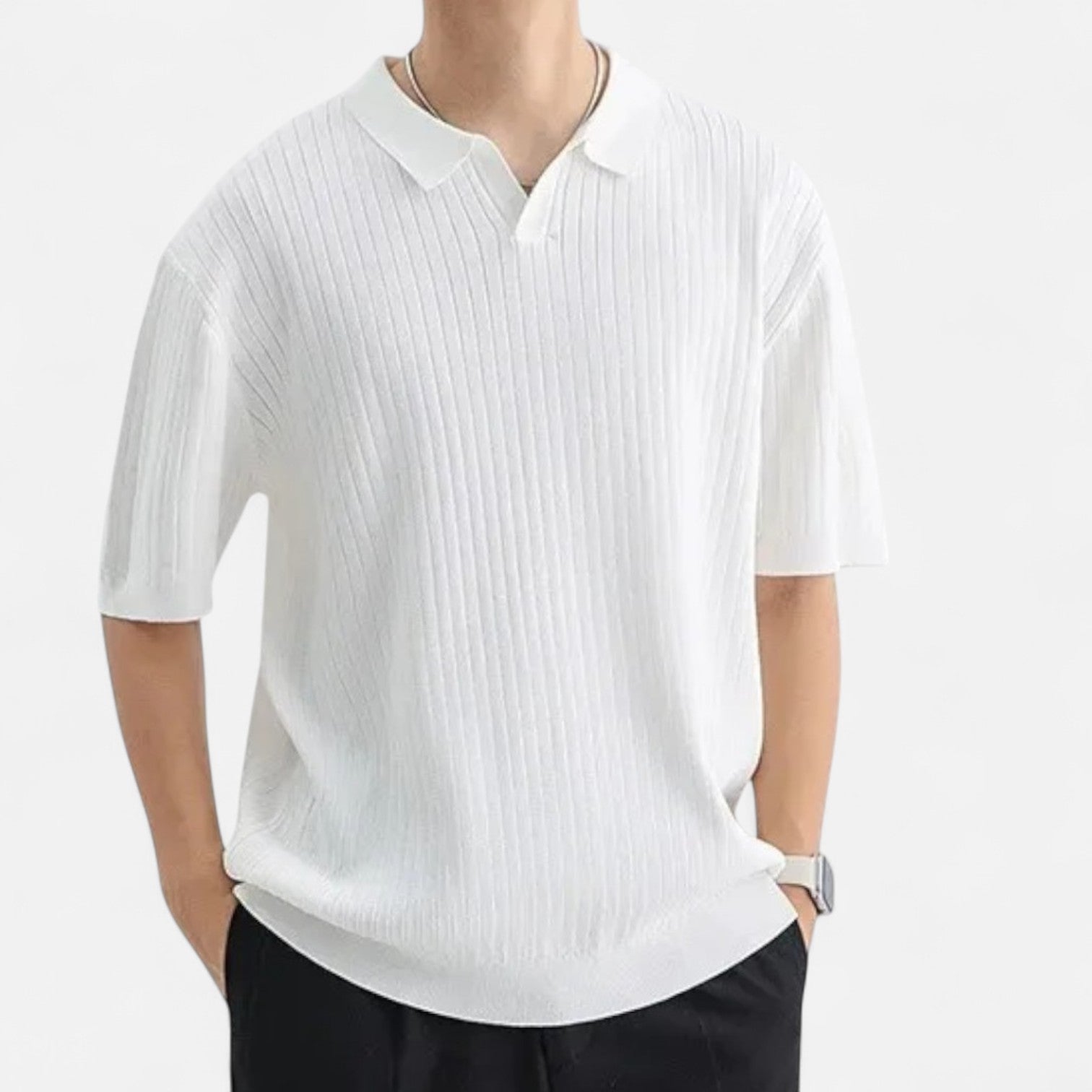 Elegant Breathable Silk Men's Polo Shirt - Short Sleeve, Classic Fit, Summer Style 9