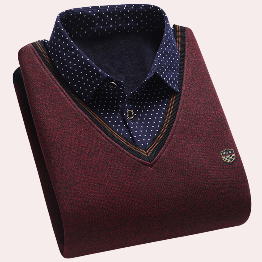 Elegant Comfortable Men's V-Neck Sweater with Shirt Collar 3