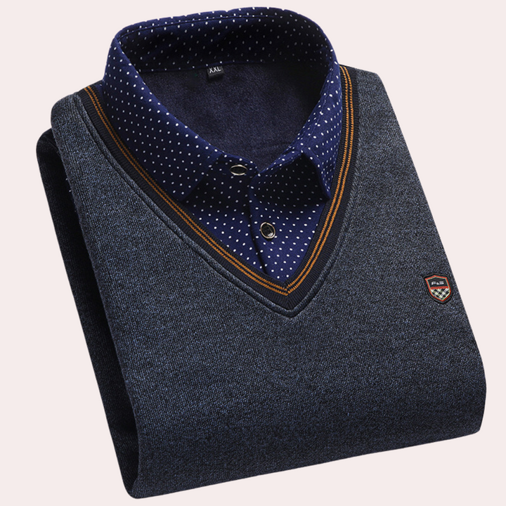 Elegant Comfortable Men's V-Neck Sweater with Shirt Collar 4