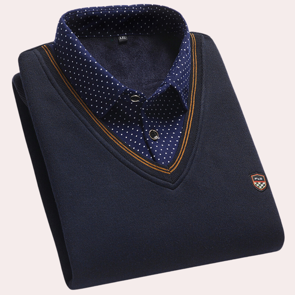 Elegant Comfortable Men's V-Neck Sweater with Shirt Collar 6