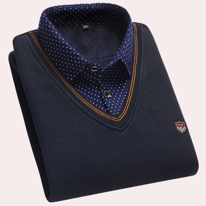 Elegant Comfortable Men's V-Neck Sweater with Shirt Collar 6