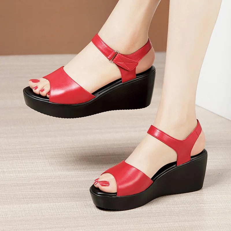 Elegant Women's Summer Wedge Sandals – Open Toe, High Heel, Leather 2